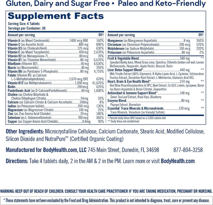BodyHealth Multivitamínico diario multicompleto (120 unidades) para...