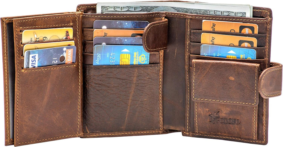 POKOFO Billetera grande de cuero genuino con bloqueo RFID, tarjeter...