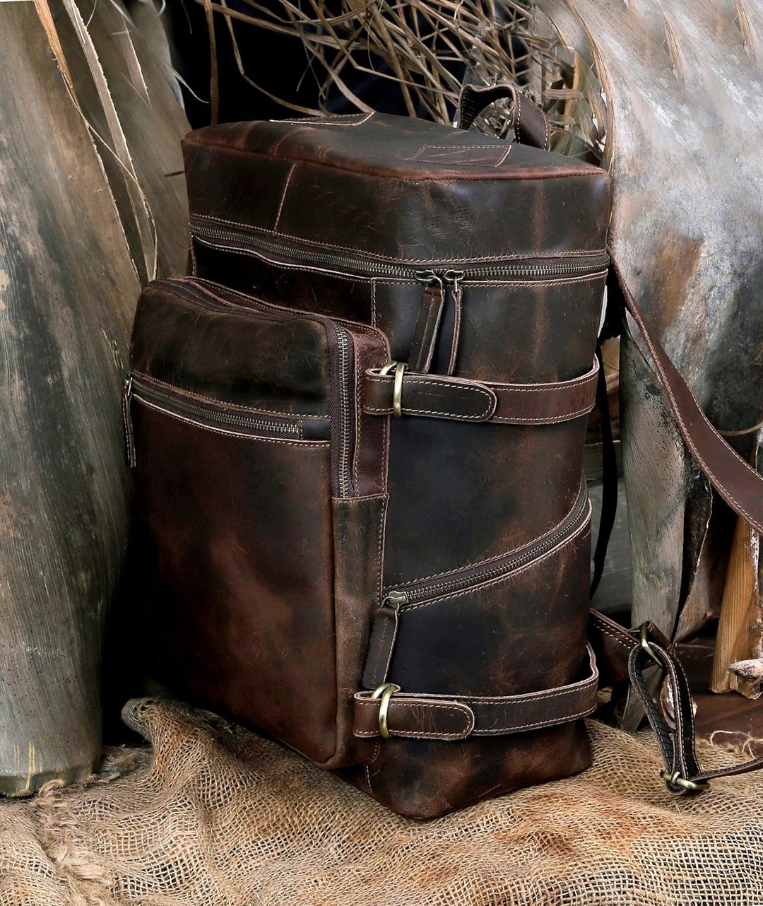 HLC Mochila de cuero genuino para computadora portátil para hombres...
