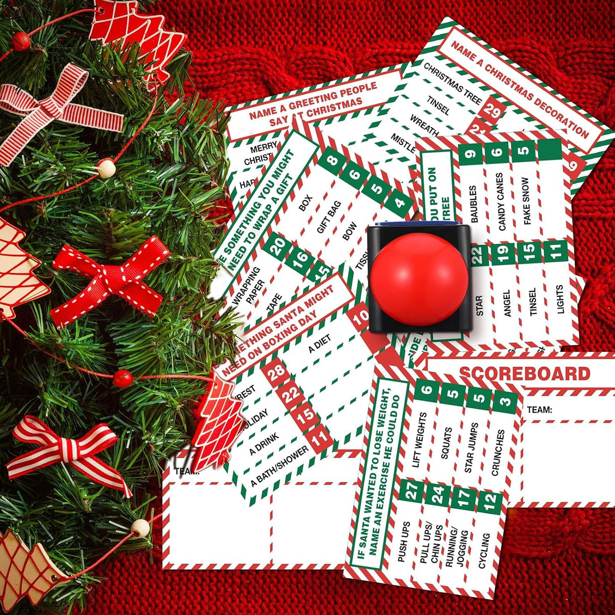 Syhood Juego de cartas navideño con 2 zumbadores de respuesta, noche de juego de preguntas familiares de Navidad, actividades divertidas de fiesta para adultos, oficina, aula, grupo grande y