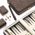 Juegos de backgammon para adultos y niños, tablero clásico de backgammon con dados de damas únicos, funda plegable de piel sintética de backgammon para backgammon (marrón)