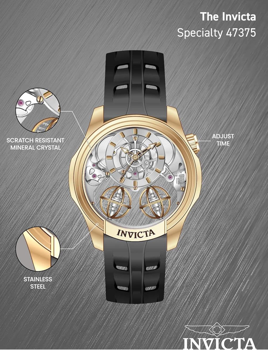 Invicta Reloj de cuarzo especial con esfera plateada para hombre 47375
