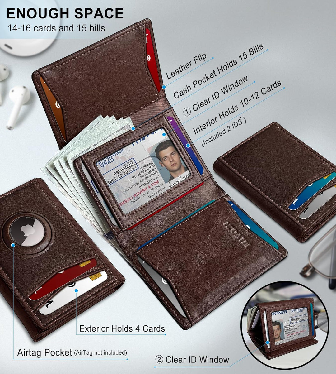 Cartera miyozi Airtag para hombre, con bolsillo para efectivo, 2 ve...