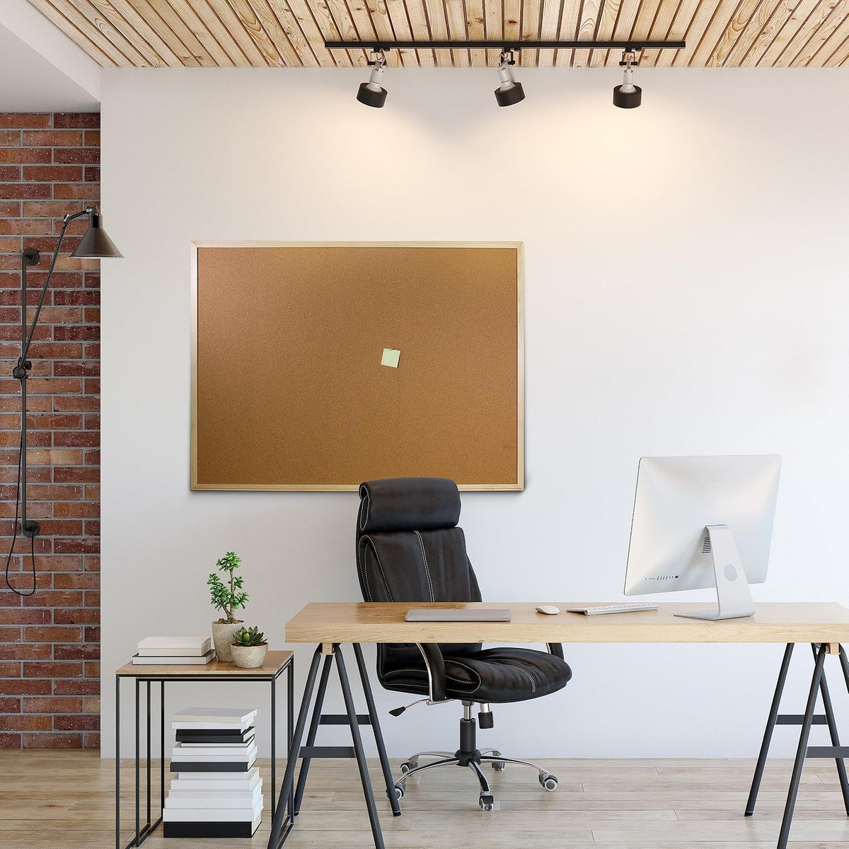 Flipside Products Tablero de anuncios de corcho grande de 36 x 48 pulgadas, marco de madera natural, tablero de mensajes y visión, pin de notas, colgante para montar en la pared