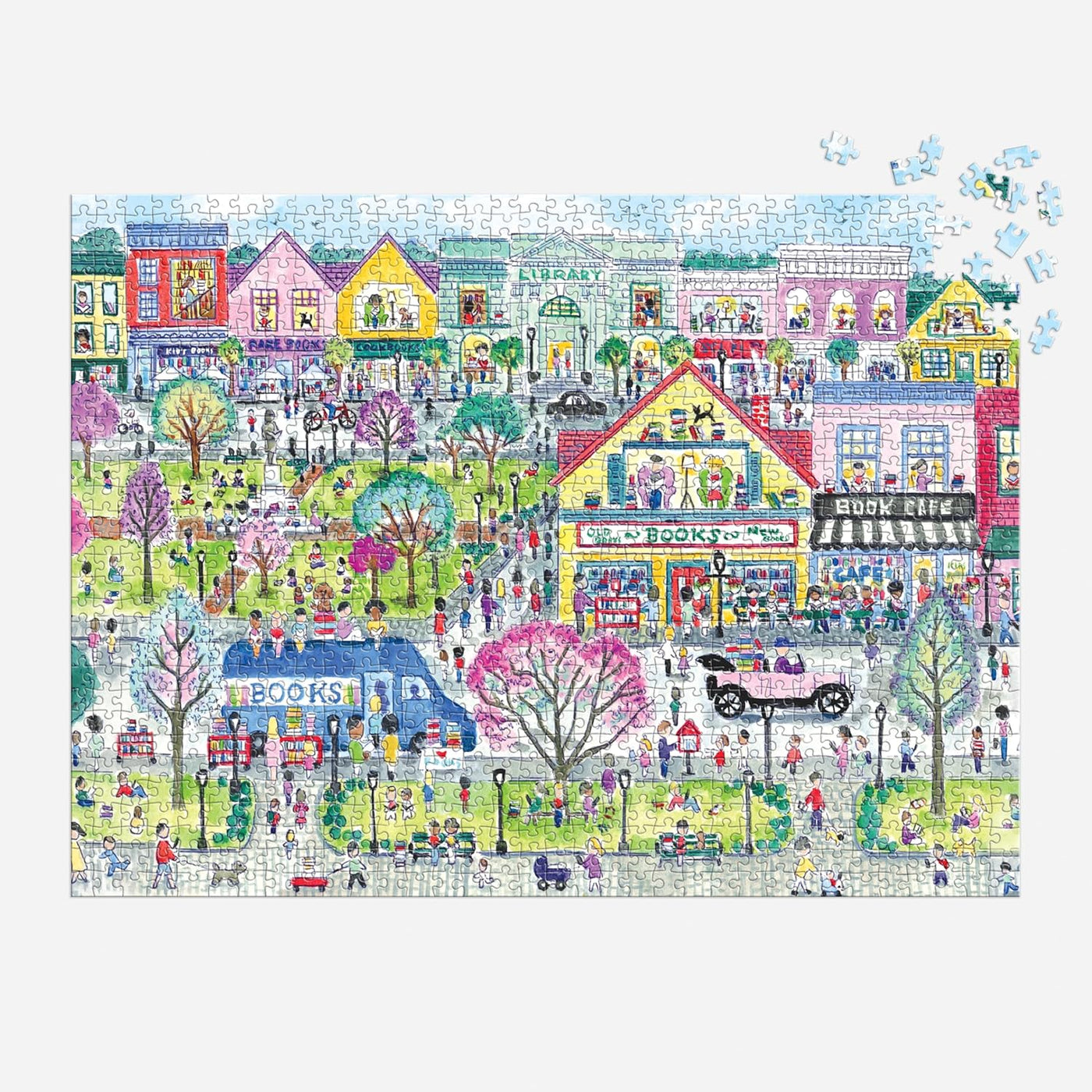 Galison Book Townscape - Rompecabezas de 1000 piezas de Michael Storrings con hermosas ilustraciones de un vecindario temático de libro