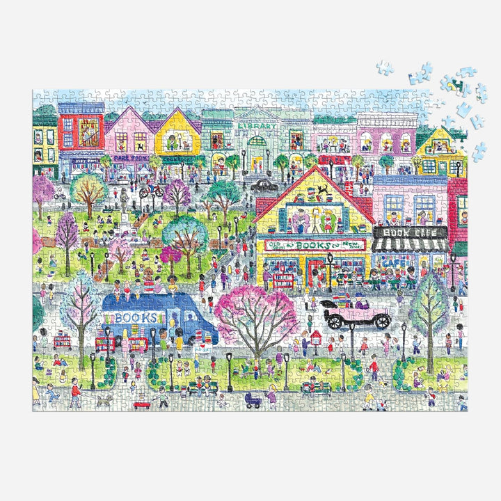 Galison Book Townscape - Rompecabezas de 1000 piezas de Michael Storrings con hermosas ilustraciones de un vecindario temático de libro