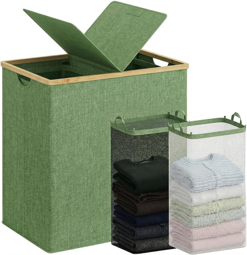 efluky - Cesta doble para ropa sucia con tapa y 2 bolsas extraíbles, color