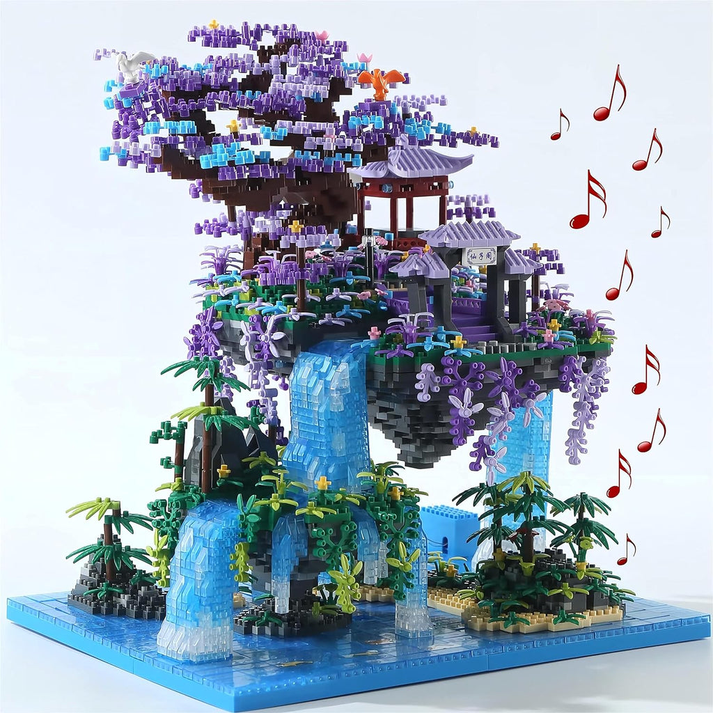 Yushinv Juego de construcción de árbol de cerezo en flor con caja, 4574 piezas, música de escena original, casa de árbol de Sakura japonesa (tipo: sinfonía), kit de construcción de luces de árbol