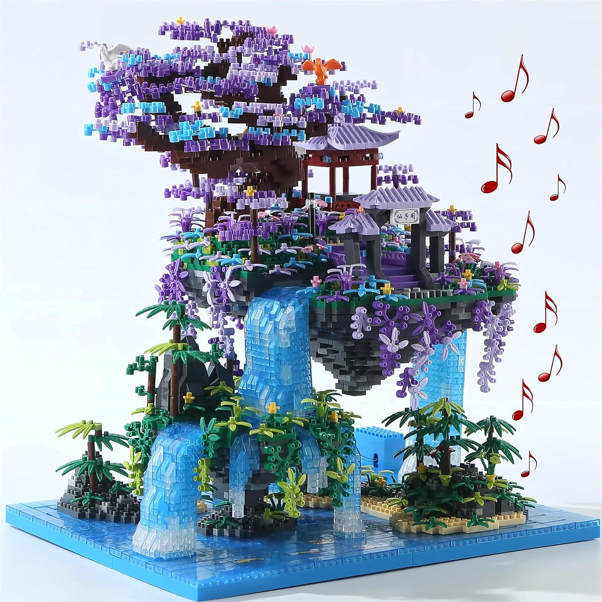 Yushinv Juego de construcción de árbol de cerezo en flor con caja, 4574 piezas, música de escena original, casa de árbol de Sakura japonesa (tipo: sinfonía), kit de construcción de luces de árbol