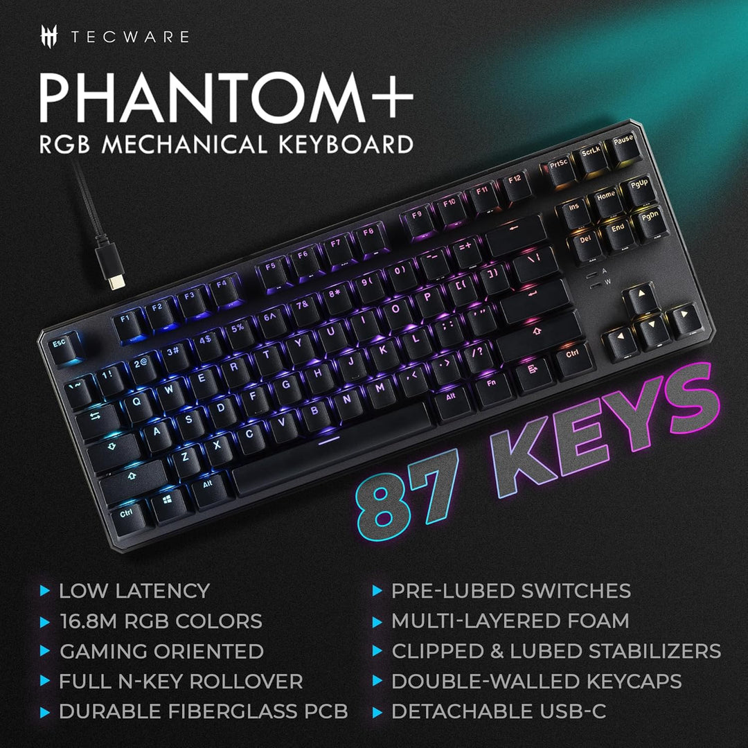 TECWARE Phantom+ Teclado mecánico para juegos RGB de 87 teclas | Te...