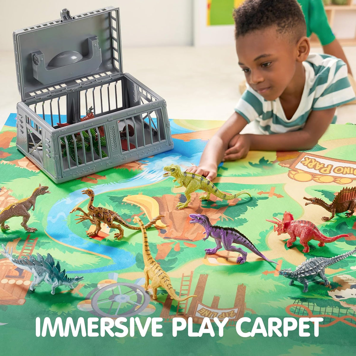 JOYIN Juguetes de dinosaurio con tapete de juego de actividades