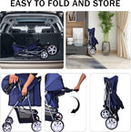 Elevon Cochecito para mascotas, cochecito multifuncional de 4 ruedas, cochecito de viaje portátil plegable con transportador desmontable, adecuado para perros medianos y pequeños, gatos, azul