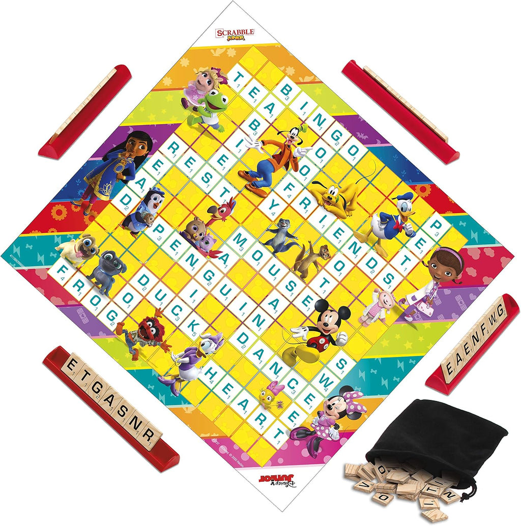 Hasbro Gaming Scrabble Junior: Edición Disney Junior Juego de mesa para niños | Tablero de juego de doble cara | Juego de palabras de combinación | Regalos de regreso a clases | De 5 años en adelante
