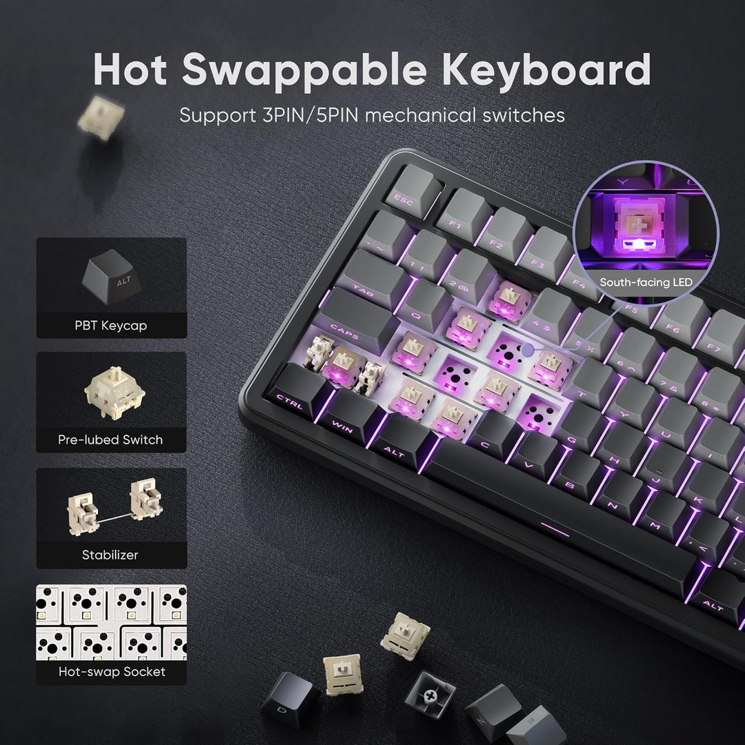 RedThunder K75 Teclado mecánico inalámbrico para juegos, 75% teclad...