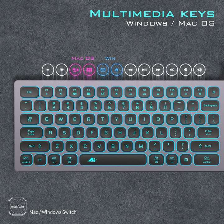 POWZAN Teclado de Aluminio Silencioso con Cable Retroiluminado - Te...