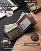 Artpaxy Cartera de cuero genuino plegable con bloqueo RFID para hombre, Marrón oscuro, Classic