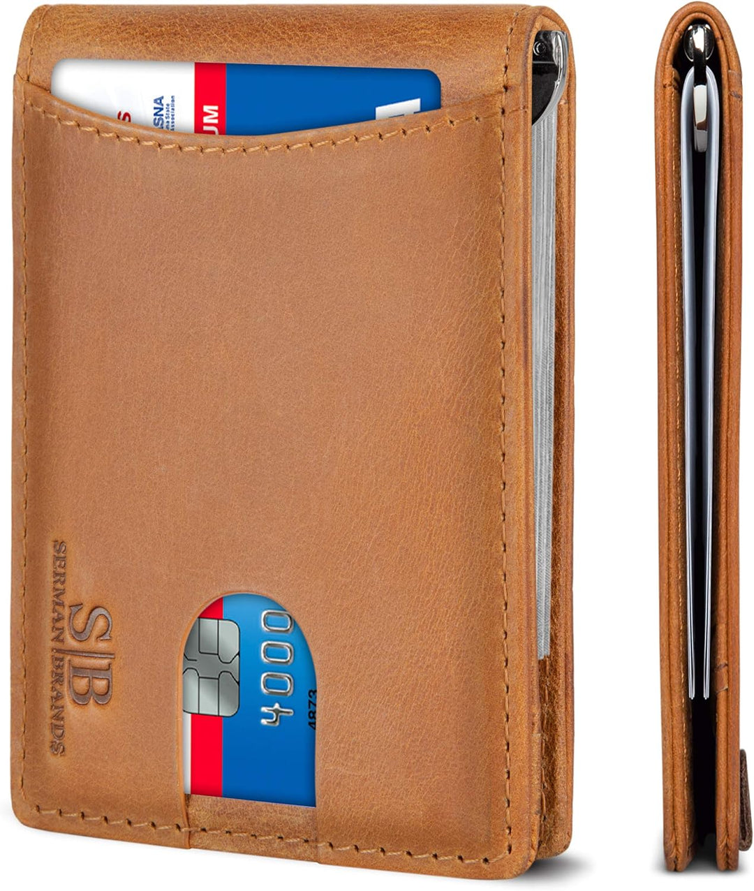 SERMAN BRANDS RFID Blocking Slim Bifold Genuine Leather Minimalist...