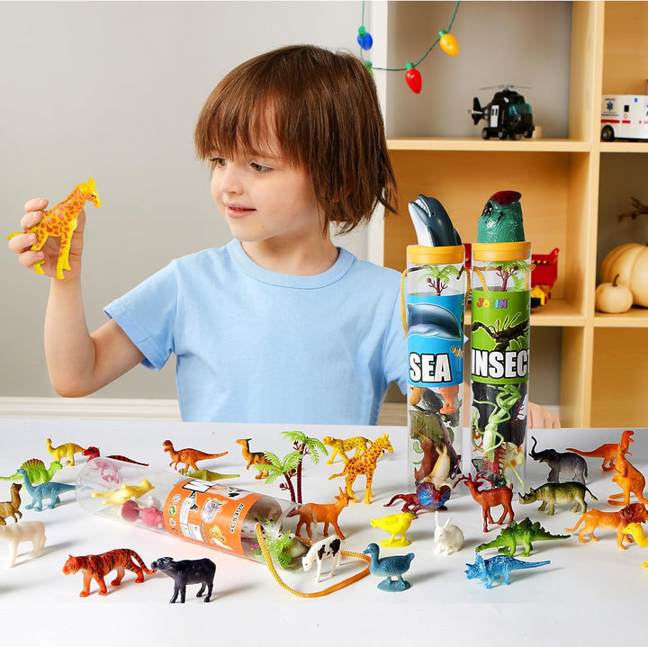 JOYIN 69 figuras de animales pequeños, mini juego de juguetes de se...