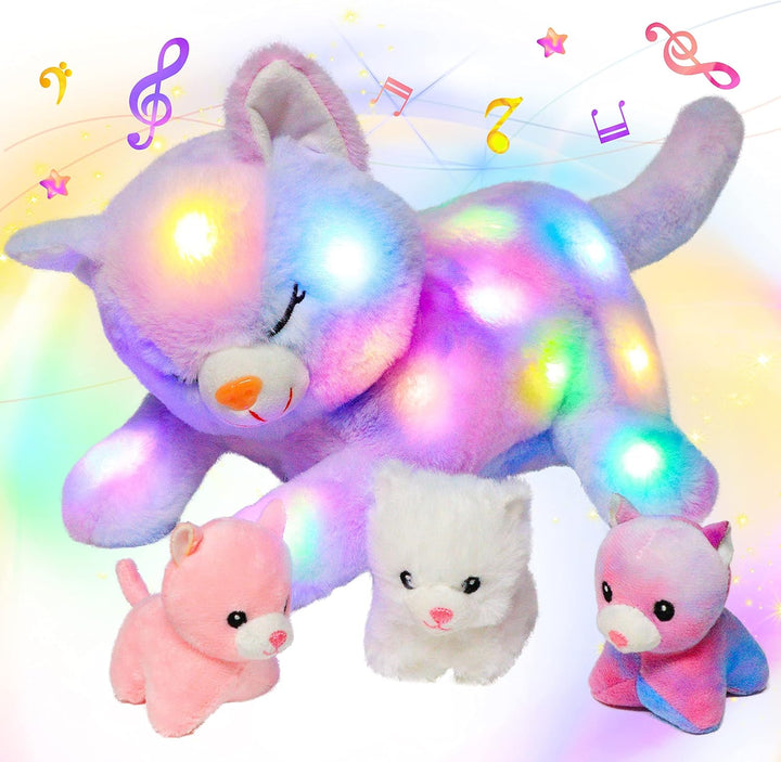 Hopearl Gato de peluche LED musical con luces, juguete de peluche c...