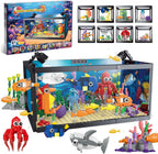 Juego de construcción de peceras 8 en 1, juguete de construcción de acuario marino con luz LED, paisaje en miniatura de animales, incluye cangrejo de pulpo, regalos de cumpleaños de Navidad para adultos, niños, niñas y niños de 6, 8, 10, 12 años en