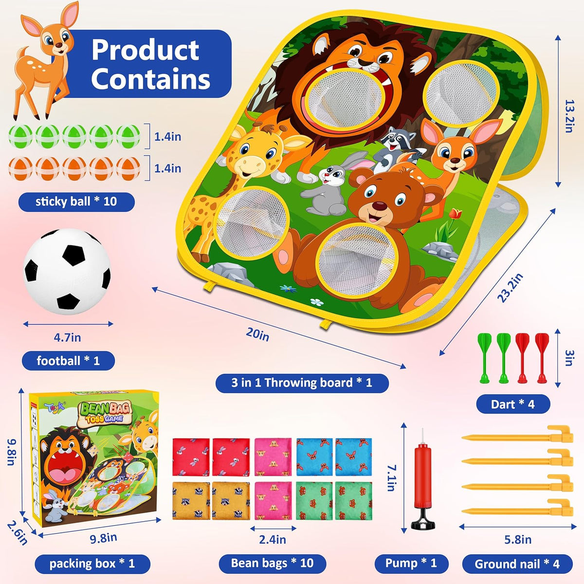 Juego de lanzamiento de bolsas de frijoles de animales, juego de lanzamiento al aire libre, suministros de fiesta familiar para niños, regalo para cumpleaños o Navidad para niños pequeños de 3, 4, 5