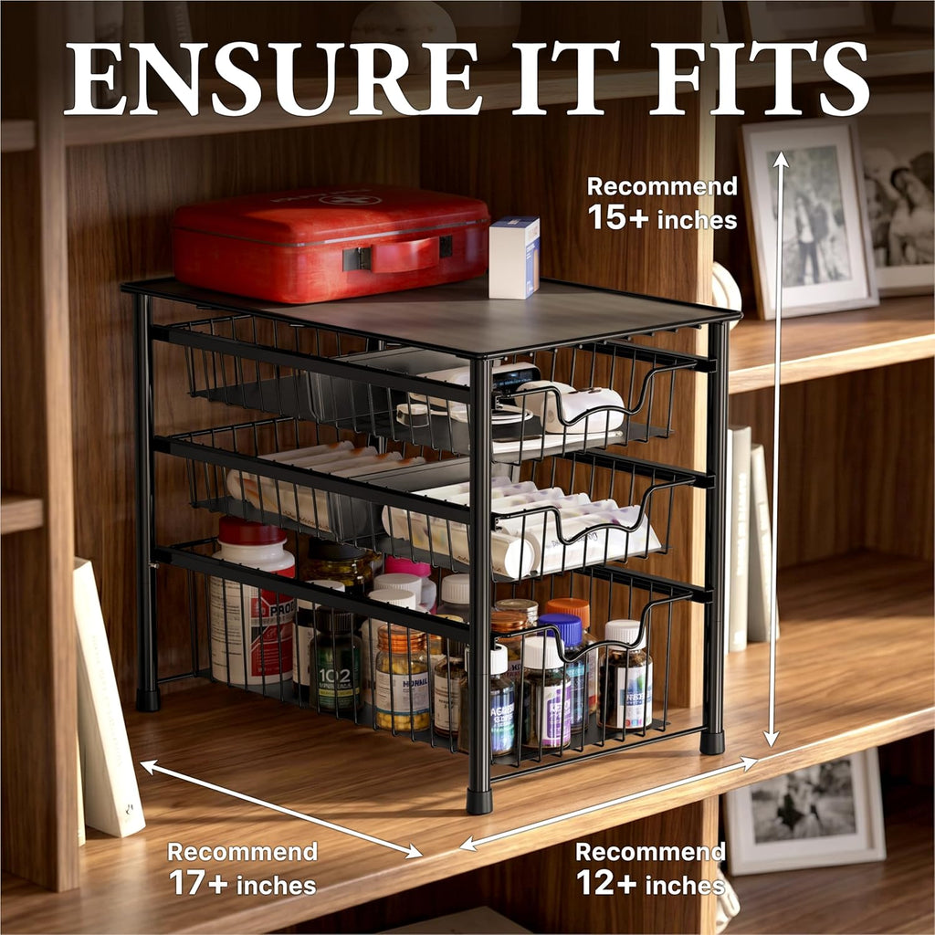 Simple Houseware Cajón organizador apilable de 3 niveles, color negro