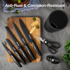 Juego de cuchillos de cocina de 8 piezas con afilador, bloque de cuchillos universal, cuchillas de acero inoxidable, diseño ergonómico, resistentes al óxido