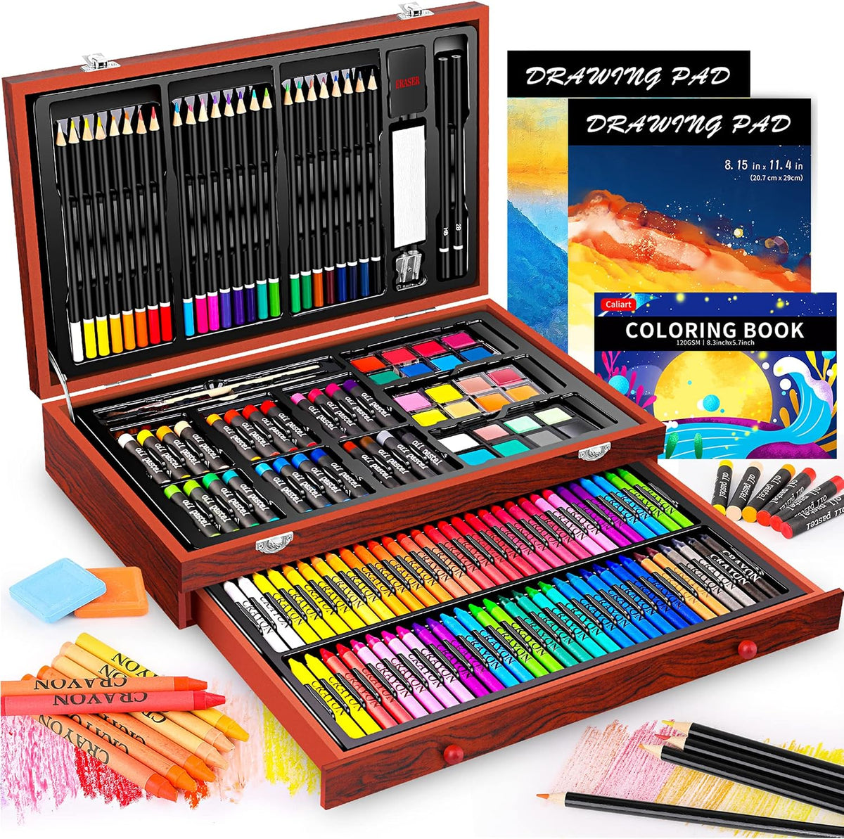 Caliart Art Supplies Kit, 153-Pack Deluxe Drawing Art Set Painting Coloring
