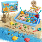 FRUSE - Contenedor sensorial del océano, kit de arte de arena con arena de juego de 2.2 libras, 12 juguetes de animales marinos, moldes de arena, juguete de playa para juegos de rol, juguetes de arena