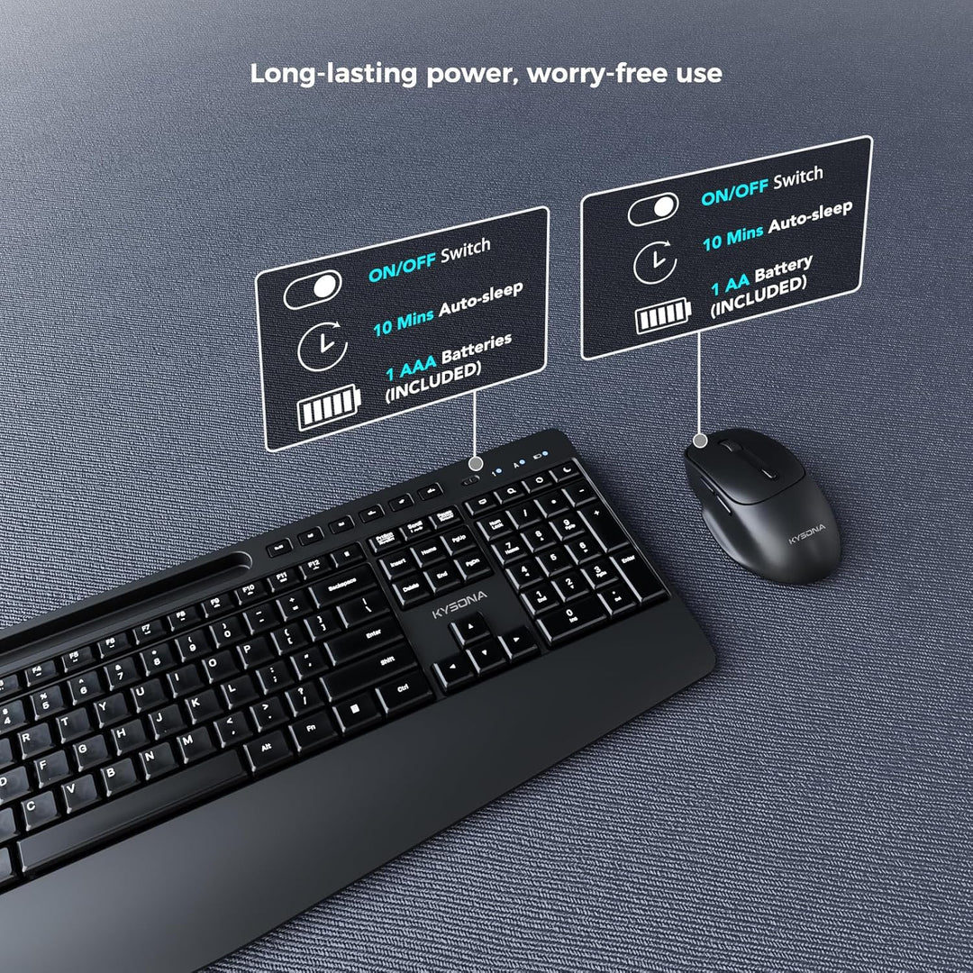 KYSONA Combo de teclado y mouse inalámbricos, teclado inalámbrico d...