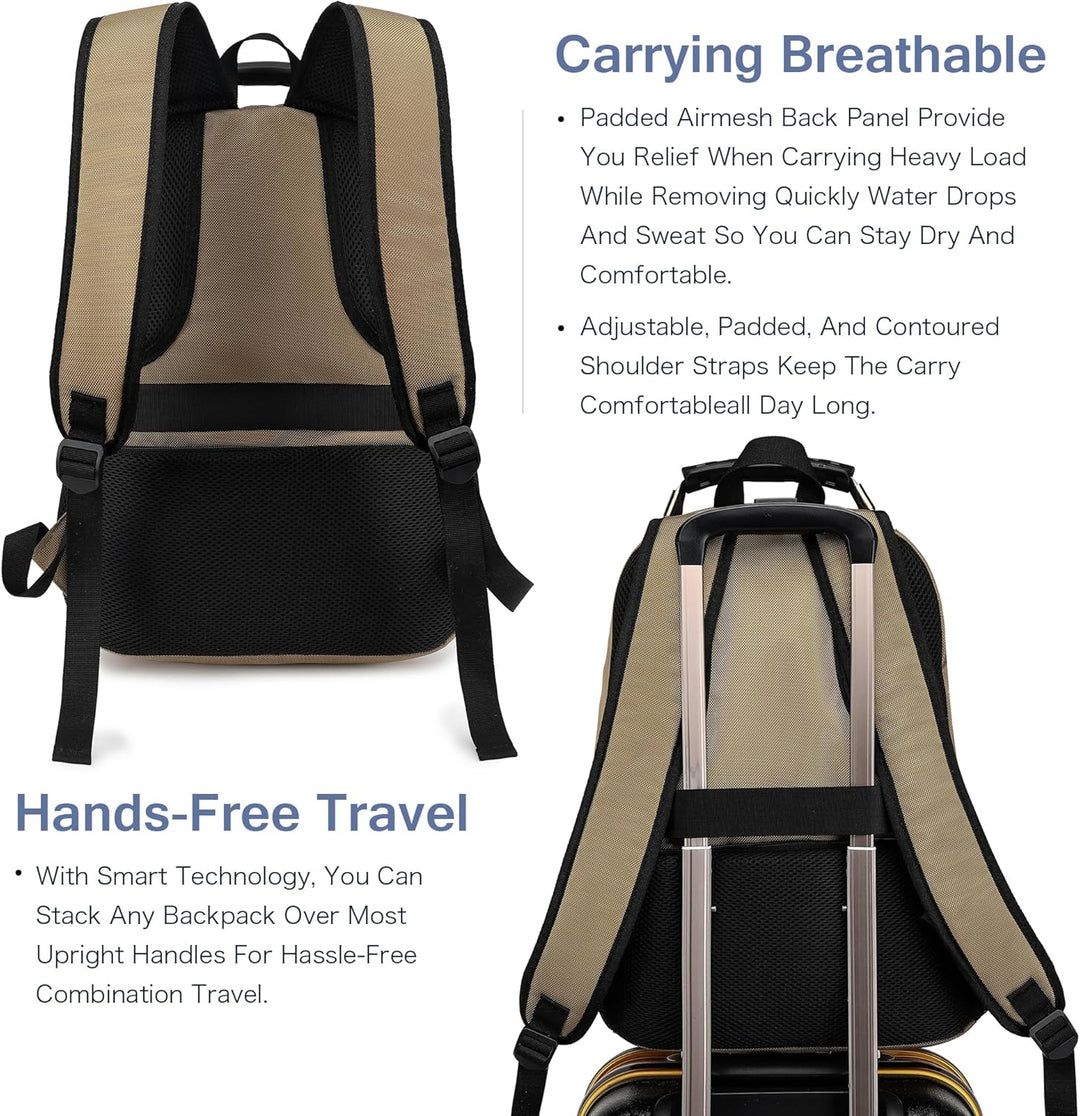 Mochila para laptop Boavan para hombre (Negro, 15.6), Caqui, Elegante