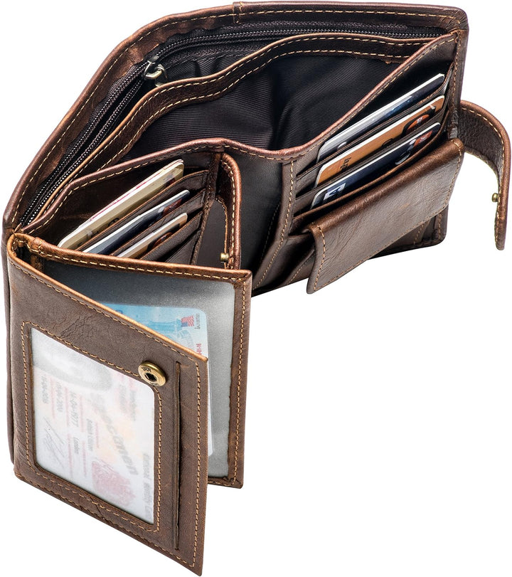 POKOFO Billetera grande de cuero genuino con bloqueo RFID, tarjeter...