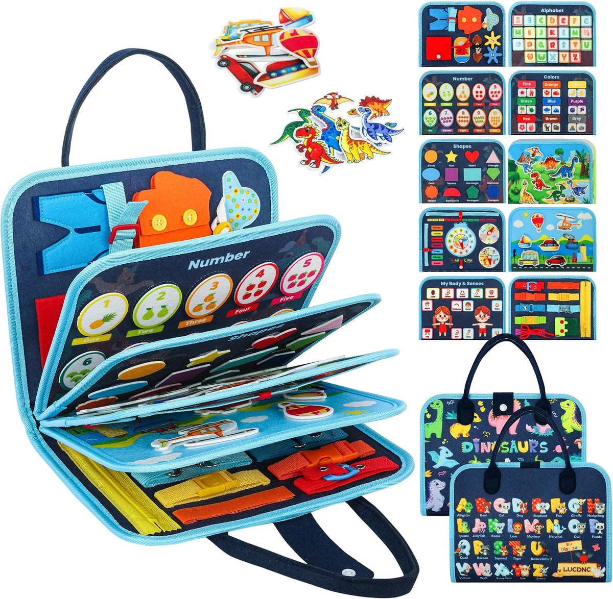Busy Board Montessori Toys, 10 Pages Felt Activity Book