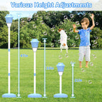 Máquina de burbujas para niños, máquina automática de hacer burbujas de pie, altura ajustable hasta 47 pulgadas, máquina de burbujas con batería para exteriores con luz/música para regalos de