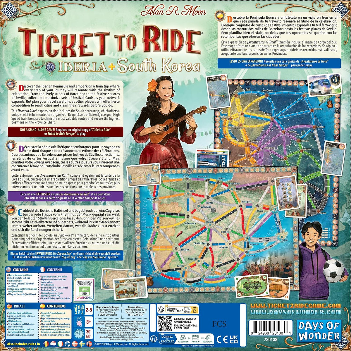 Asmodee Ticket to Ride Iberia + expansión del juego de mesa de Corea del Sur: juego de estrategia de ruta de tren, diversión familiar para niños y adultos, a partir de 8 años, 2-6 jugadores, tiempo de