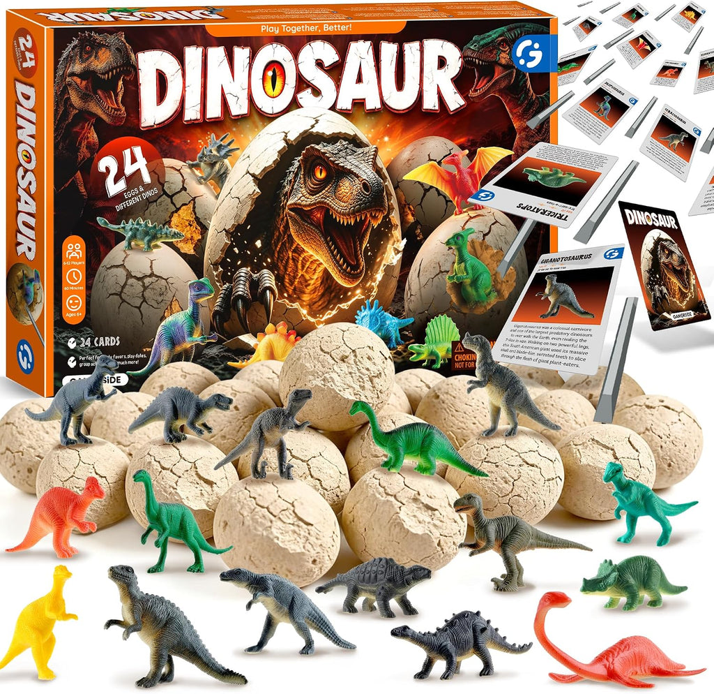 Gamerside Kit de excavación de 24 huevos de dinosaurio, juguetes de