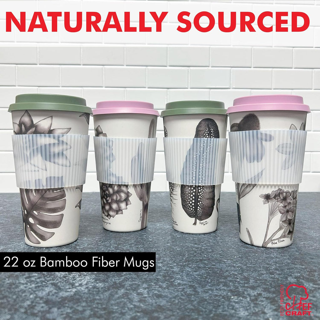 Chef Craft Taza de viaje de fibra de bambú ecológico, juego de 4 piezas, 22 onzas, natural