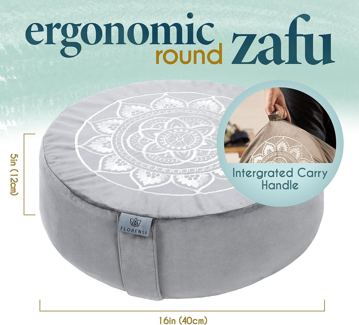 Florensi - Cojín de meditación - Cómoda almohada de suelo - Tradicional almohada de meditación tibetana con hermosa cubierta de terciopelo - Cojín de suelo grande para sentarse para adultos - Respaldo