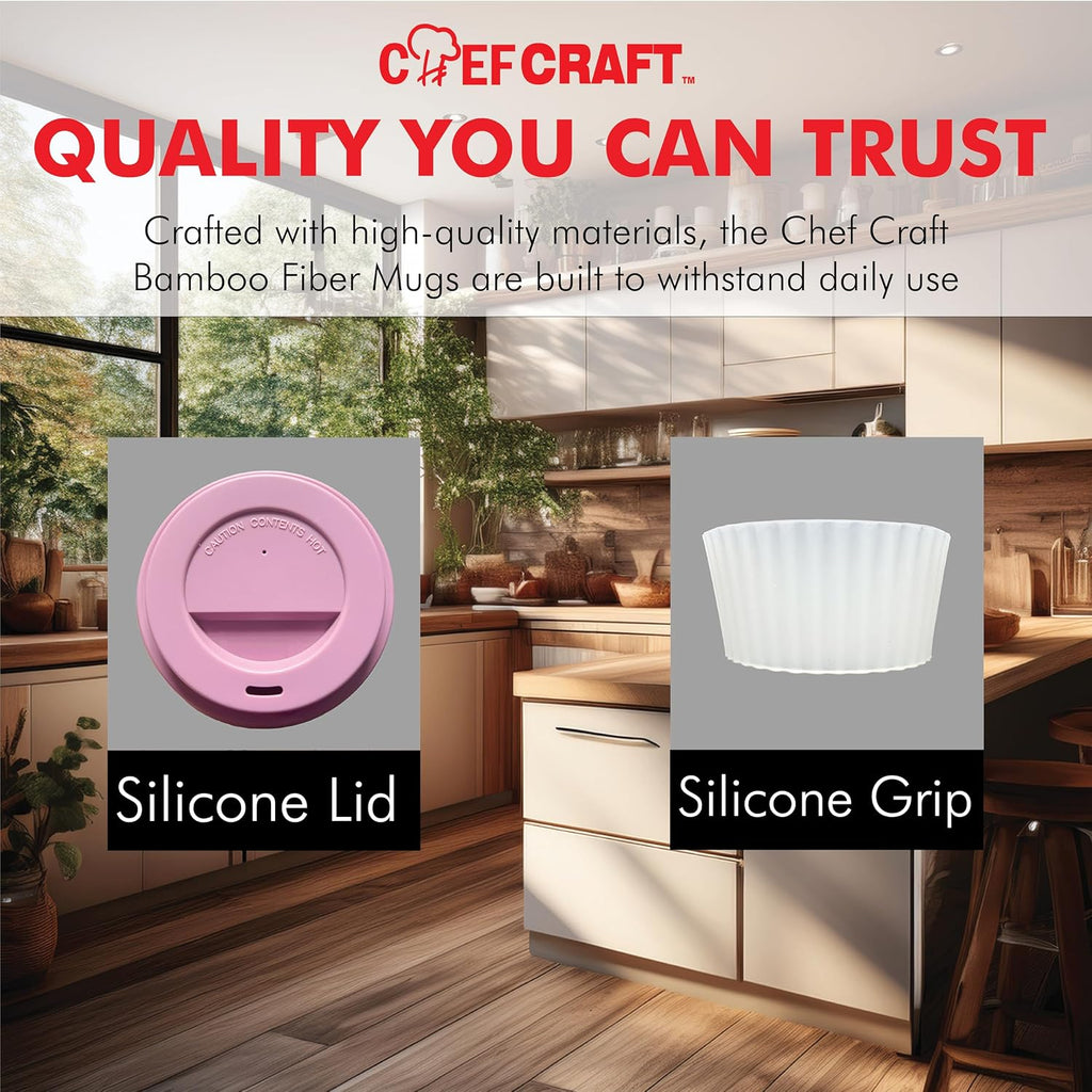 Chef Craft Taza de viaje de fibra de bambú ecológico, juego de 4 piezas, 22 onzas, natural