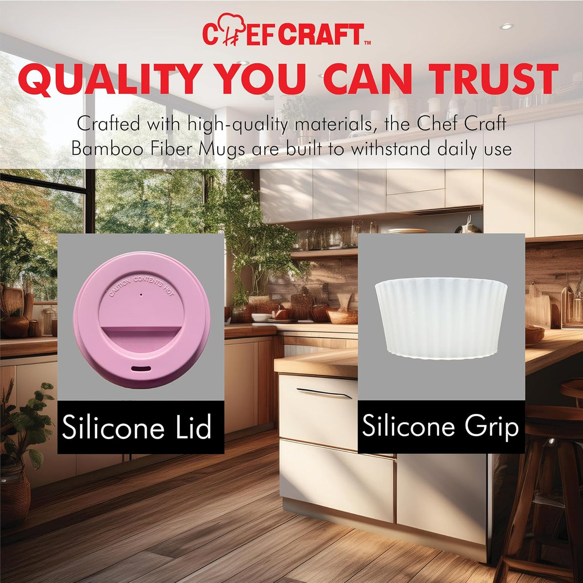 Chef Craft Taza de viaje de fibra de bambú ecológico, juego de 4 piezas, 22 onzas, natural