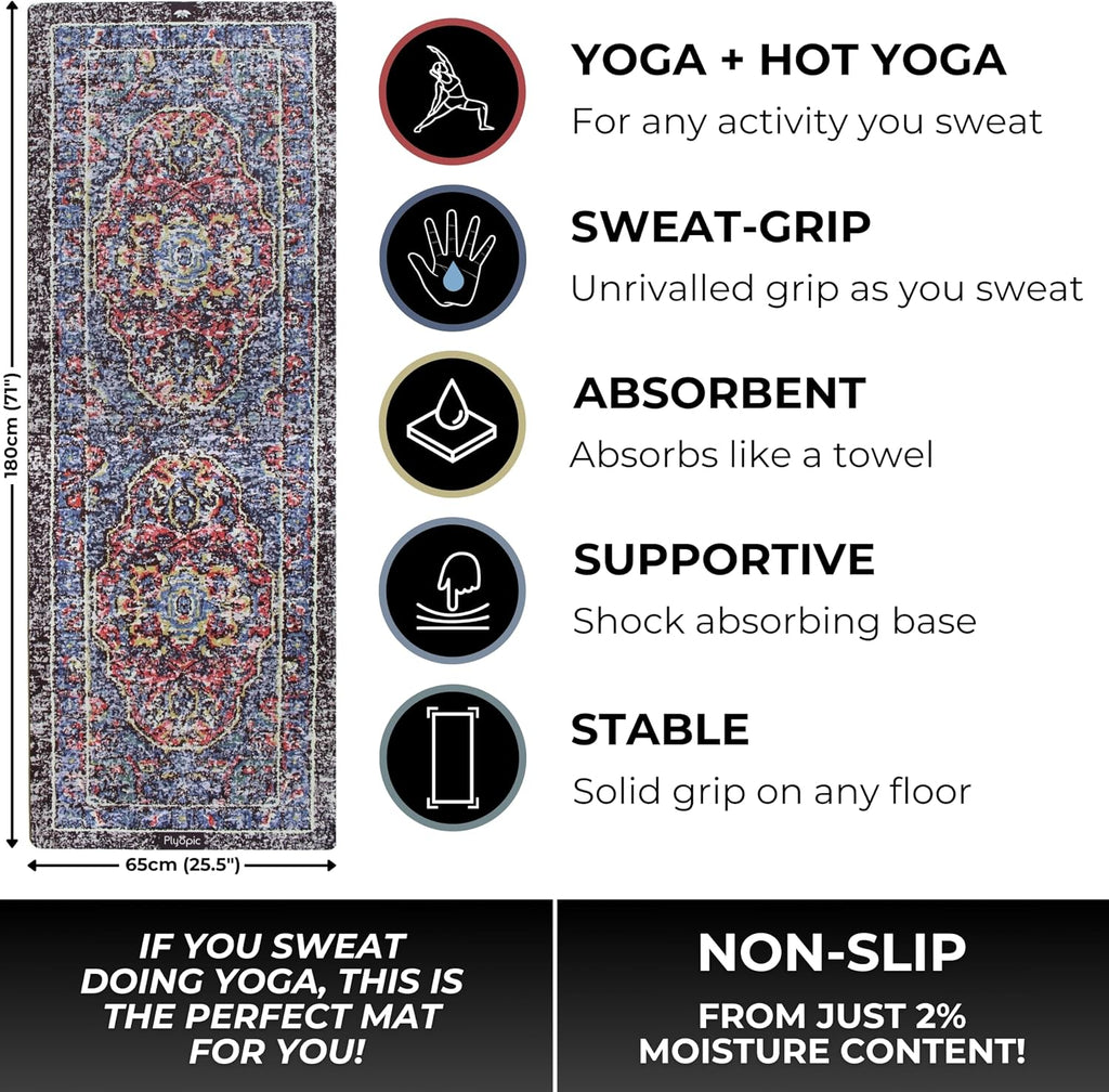 Plyopic. Tapete de yoga todo en uno, combo de tapete de lujo con agarre para el sudor, ideal para yoga, yoga caliente, bikram, pilates, entrenamiento y ejercicio, goma natural ecológica