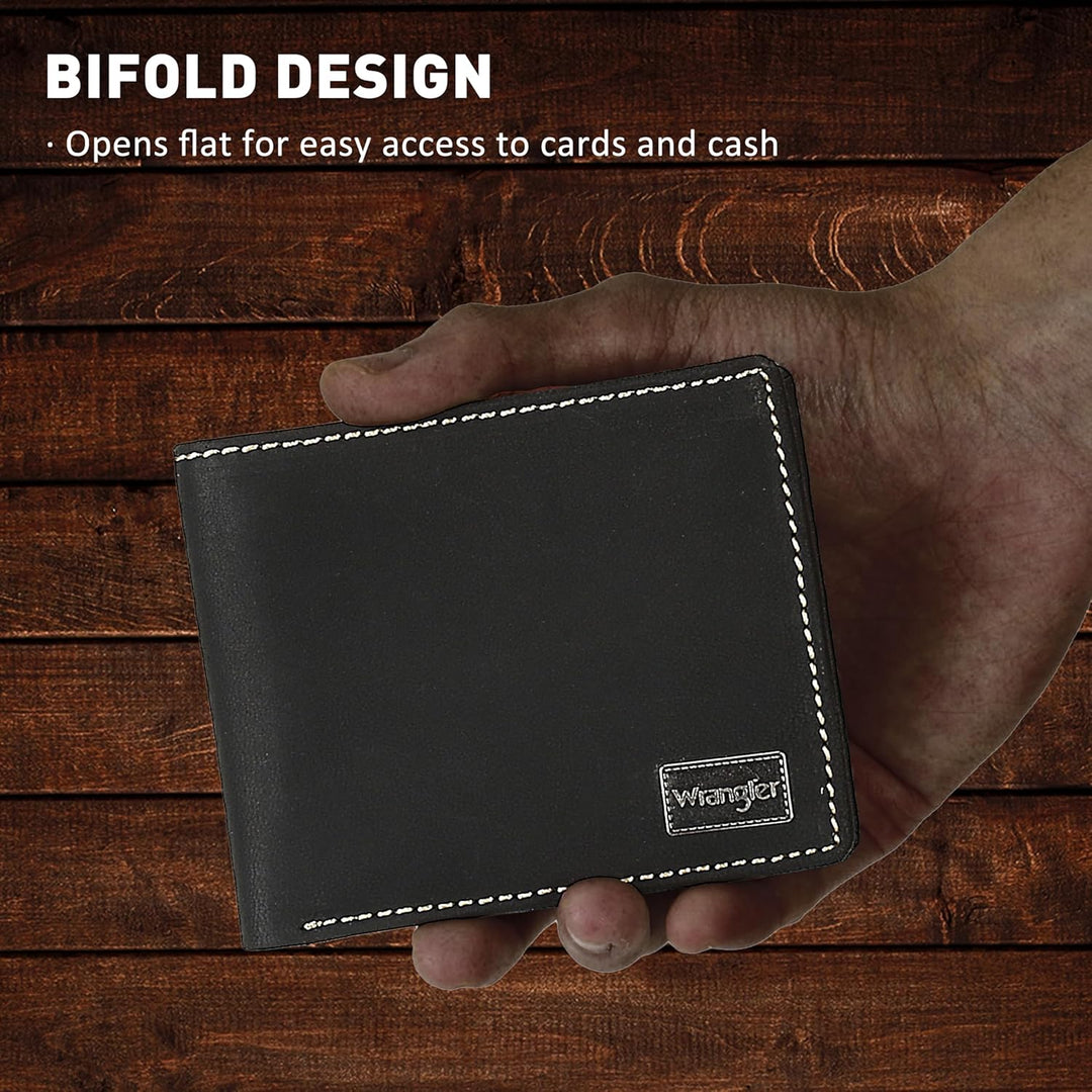 Wrangler Billetera bifold para hombre, piel auténtica, regalo para...