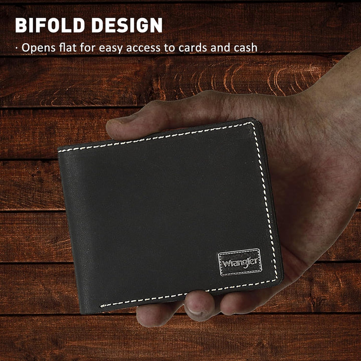 Wrangler Billetera bifold para hombre, piel auténtica, regalo para...
