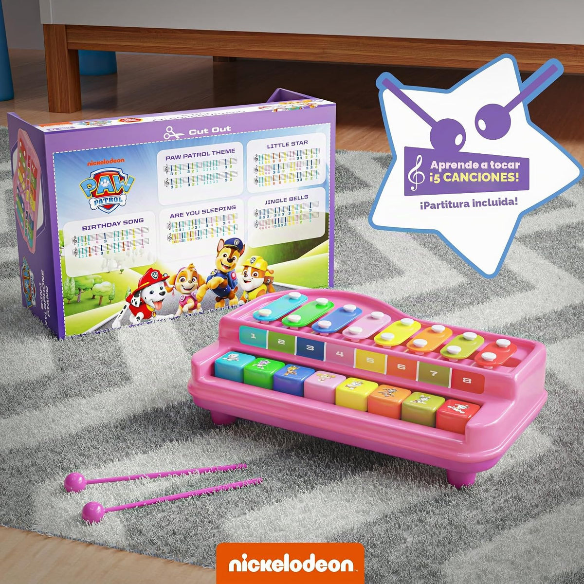 Lollipop Paw Patrol Xilófono y piano 2 en 1 – Juguete musical interactivo para niños pequeños – Canciones reales, diversión educativa que ofrece modos de xilófono y piano en un juguete encantador (Paw Patrol Purple)