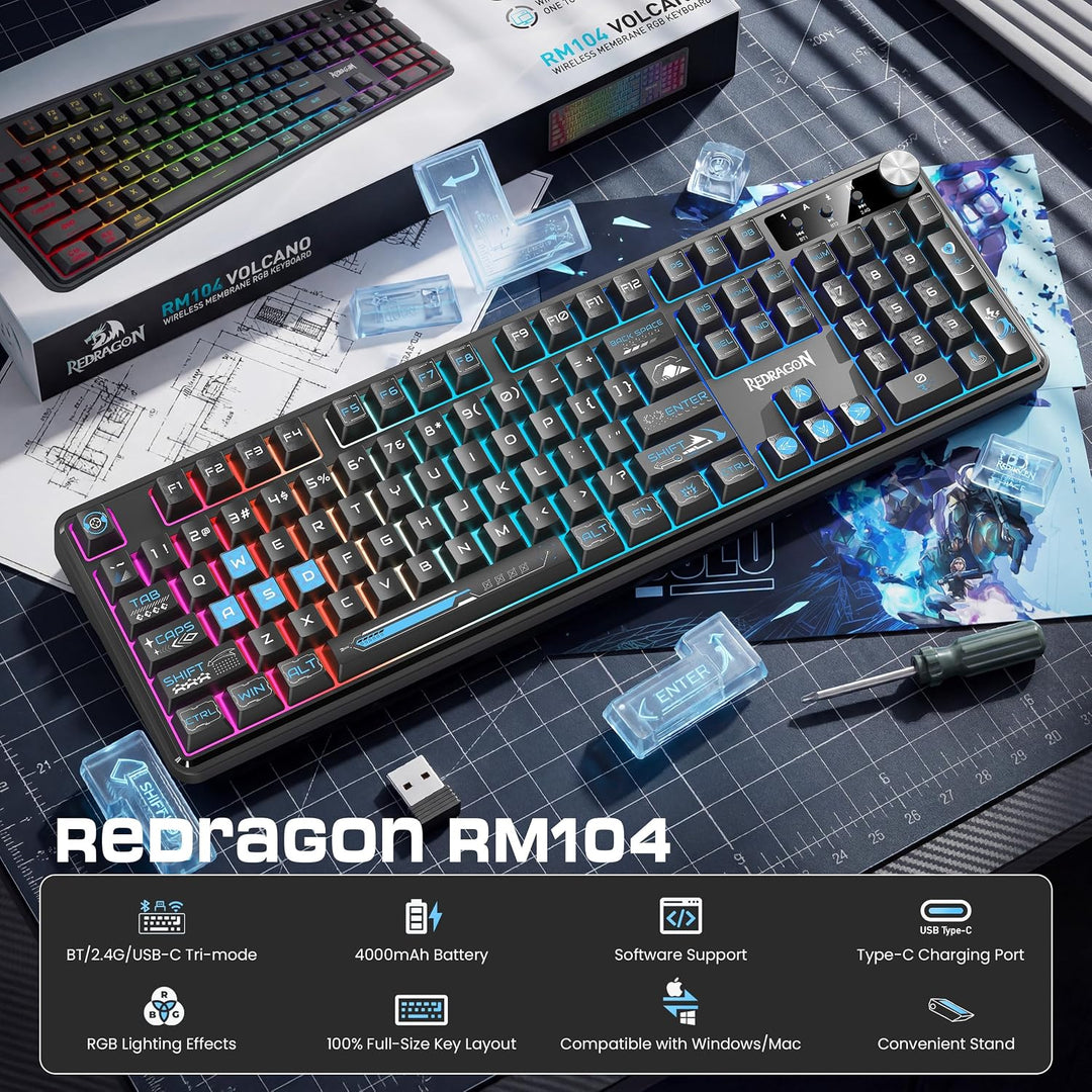 Redragon RM104 Teclado inalámbrico para juegos con perilla, teclado...
