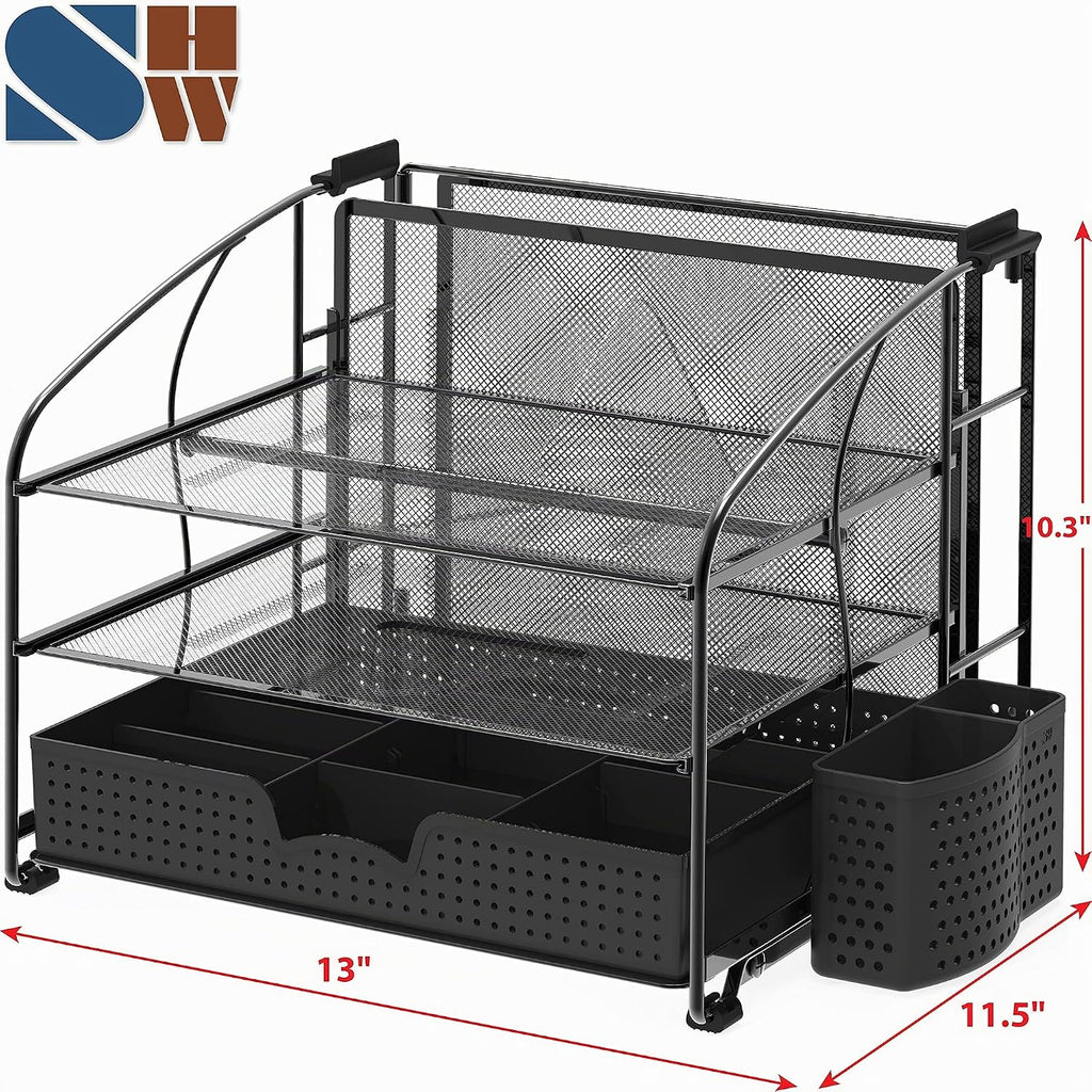 Simple Houseware Organizador de escritorio de 3 niveles con cajón