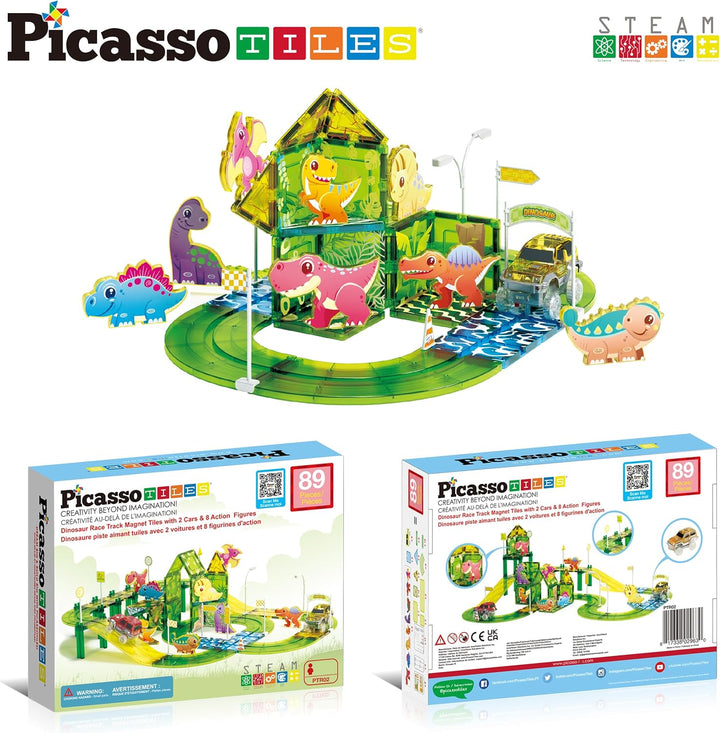 PicassoTiles PTR02 - Azulejos magnéticos de dinosaurio con 8 imanes...