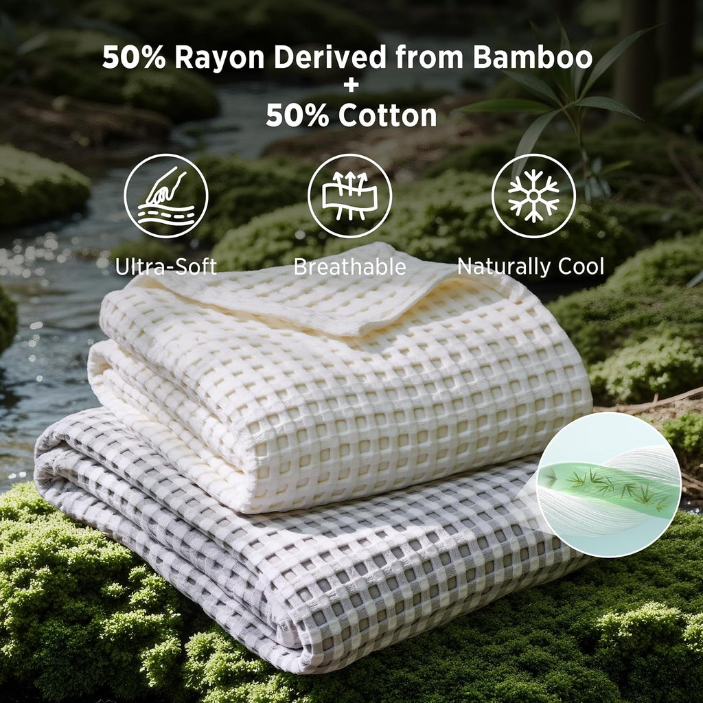 Bedsure - Manta refrescante de algodón con punto gofre para personas que