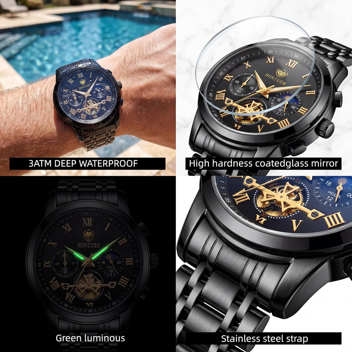 Relojes de negocios de cuarzo de acero inoxidable de cara grande de