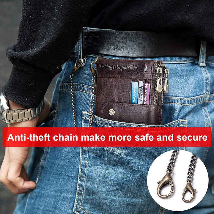 gzcz Billeteras de cadena RFID para hombre, cartera de cuero genuin...